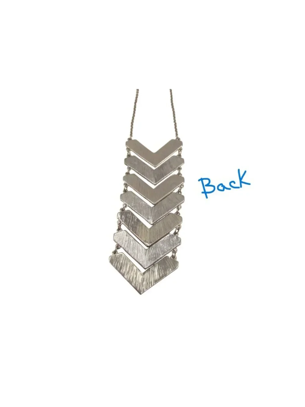 Chevron Statement Necklace with Silver Tone Metal Black Detail Adjustable Chain